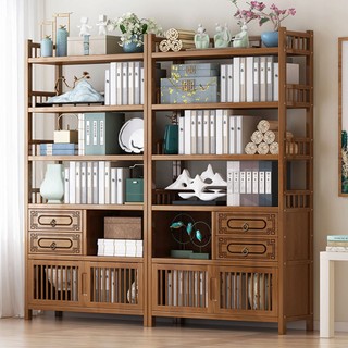 Kệ sách đứng nhiều tầng gỗ tre có ngăn kéo cao cấp, giá đựng sách decor phòng khách
