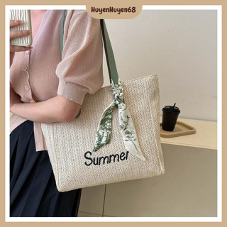  Túi Tote đan cói họa tiết Summer trẻ trung dành cho nữa túi xách đi biển phong cách Hàn Quốc siêu xinh H268 