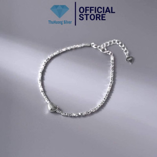  Lắc tay nữ THJ - Lắc tay hạt vỡ mix tim bạc bóng đẹp cá tính -THU HUONG SILVER 