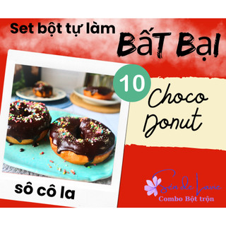 Set bột làm 10-15 Bánh Donut Sốt Sôcôla (hoặc Vani) ngon gồm cốm, bột, sốt , nguyên liệu và vật dụng làm bánh
