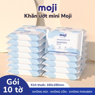 Set 16 gói khăn giấy ướt mini cho bé Moji gói 10 tờ không mùi vân chấm bi cao cấp