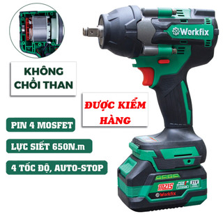 Máy Siết Bulong WORKFIX 650Nm, Không Chổi Than Vặn Mở Siết Bulong Ô Tô  Có Búa Lõi Đồng Bảo Hành 6T