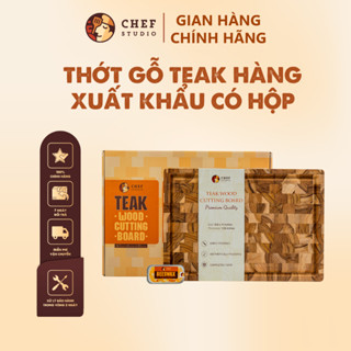 Thớt gỗ Teak Chef Studio, hàng xuất khẩu Mỹ, hình chữ nhật size 28x40x3.5cm, kèm sáp ong dưỡng thớt