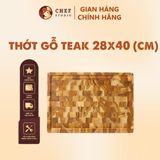 Thớt gỗ Teak Chef Studio cao cấp hình chữ nhật loại to big size 28x40 cm, an toàn cho sức khỏe