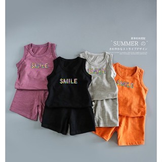 combo 5 bộ ba lỗ logo smile chất cotton xược hàn quốc siêu mịn mát đơn giản cho bé trai và bé gái (size 5-25ki)