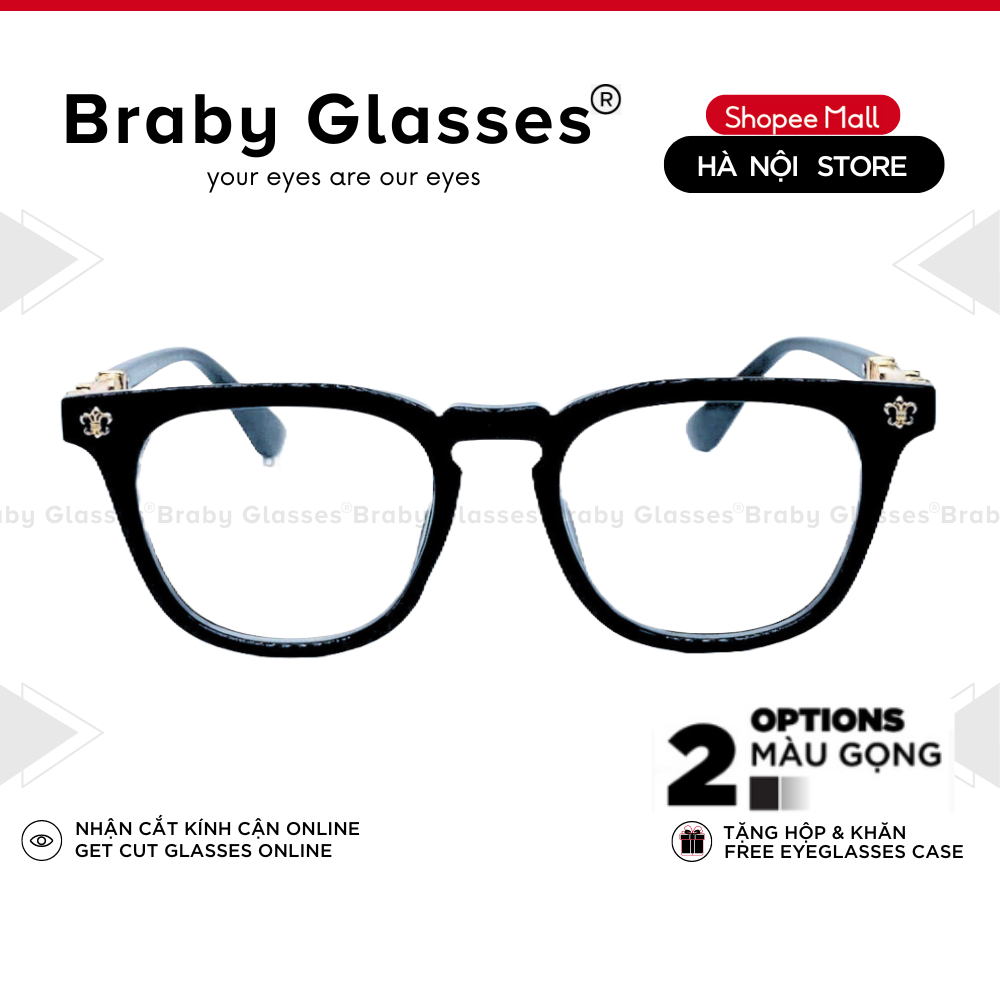 Gọng kính cận mắt vuông to thời trang nam nữ Braby Glasses chất liệu nhựa cao cấp họa tiết kim loại tinh xảo MK56
