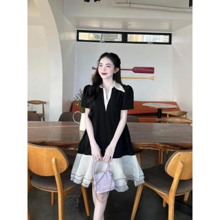 [6.6 Sales Freeship]Đầm tiểu thư nữ, đầm đen babydoll tay ngắn cổ v phối voan bèo tầng đi tiệc sang chảnh dx