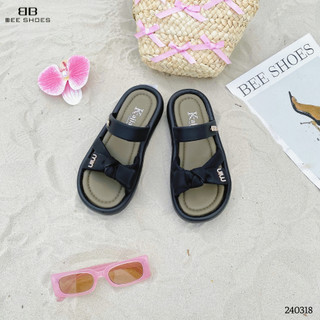 Dép nữ beeshoes - dép nữ bánh mỳ 3 phân sẵn màu kem đen 240318