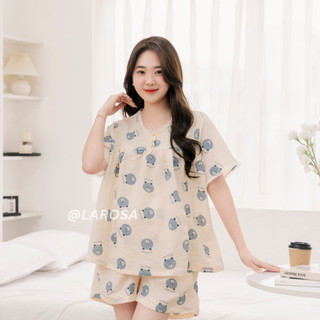 Bộ Đồ Bầu Có Kéo Khóa Ngực Mẫu Gấu Mùa Hè 2024 Larosa Mặc Nhà Và Sau Sinh Chất Liệu Vải Kẻ Caro Labee Cao Cấp - LA019B