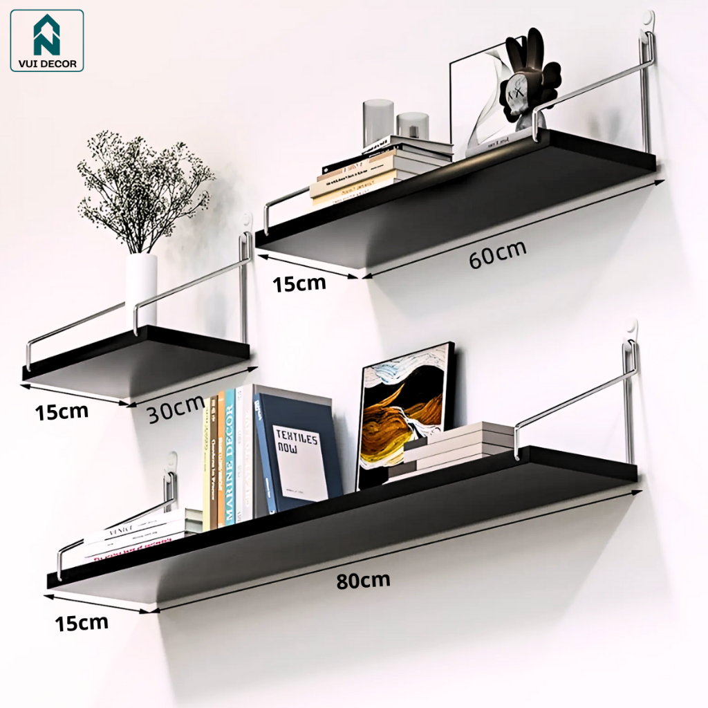 Kệ Treo Tường Không Khoan DTM01 Gỗ 17ly Chống Ẩm, Kệ Trang Trí 4 Màu Dễ Lắp Đặt