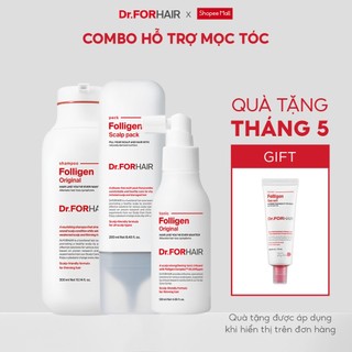Bộ gội xả xịt hỗ trợ mọc tóc, giảm rụng và nuôi dưỡng da đầu Dr.FORHAIR Folligen Original x Scalp Pack x Original Tonic.