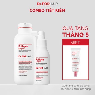 Combo gội xịt hỗ trợ mọc tóc và nuôi dưỡng da đầu Dr.FORHAIR Folligen Original Shampoo x Tonic Original