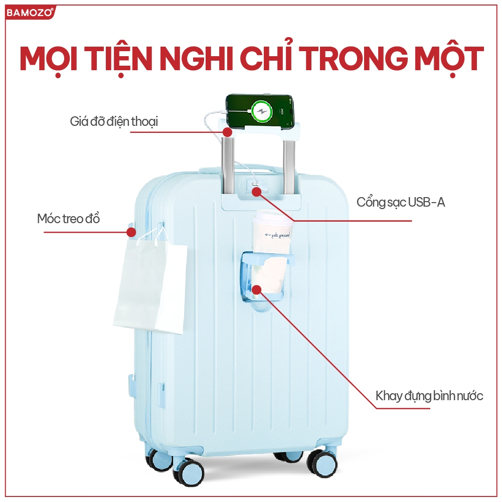 Vali Du Lịch Bamozo Thời Trang Size 20/24 Chất Liệu Nhựa ABS 3 Lớp Bền Đẹp_8812