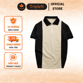 Áo polo nam TripleN phối eo thời trang, áo thun vải cá sấu co giãn 4 chiều cao cấp, thoáng mát