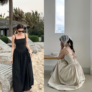 Váy đi biển linen 2 dây thiết kế dây buộc lưng, đầm đi biểm 2 dây maxi vải linen tưng MQ080 𝒁𝒚𝒓𝒂 𝐃𝐫𝐞𝐬𝐬