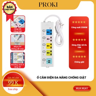 Ổ Cắm Điện USB Proki Đa Năng Cao Cấp Chống Giật Dây Dài 4m, 2 Cổng Cắm USB Có Chốt An Toàn Tiện Dụng