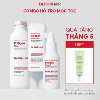 Bộ ba gội xả giúp SẠCH GÀU, giảm rụng và suôn mượt tóc của Dr.FORHAIR: Folligen Plus x Scalp Pack x Sea Salt Scaler