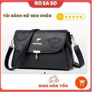 Túi xách nữ đeo chéo đeo vai đẹp nhiều ngăn đi làm đi chơi họa tiết lá da PU ROSASO TX104