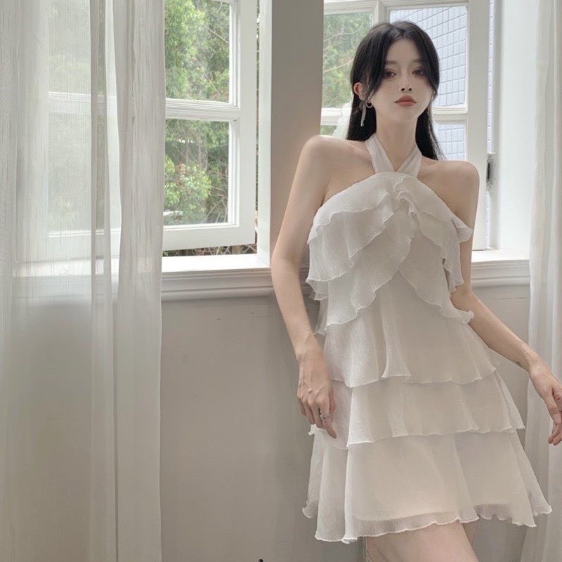 đầm xòe cổ yếm xếp tầng chất voan tơ mềm mại có mút ngực váy tầng tiểu thư đi biển du lịch V72 SUTANO | BigBuy360 - bigbuy360.vn