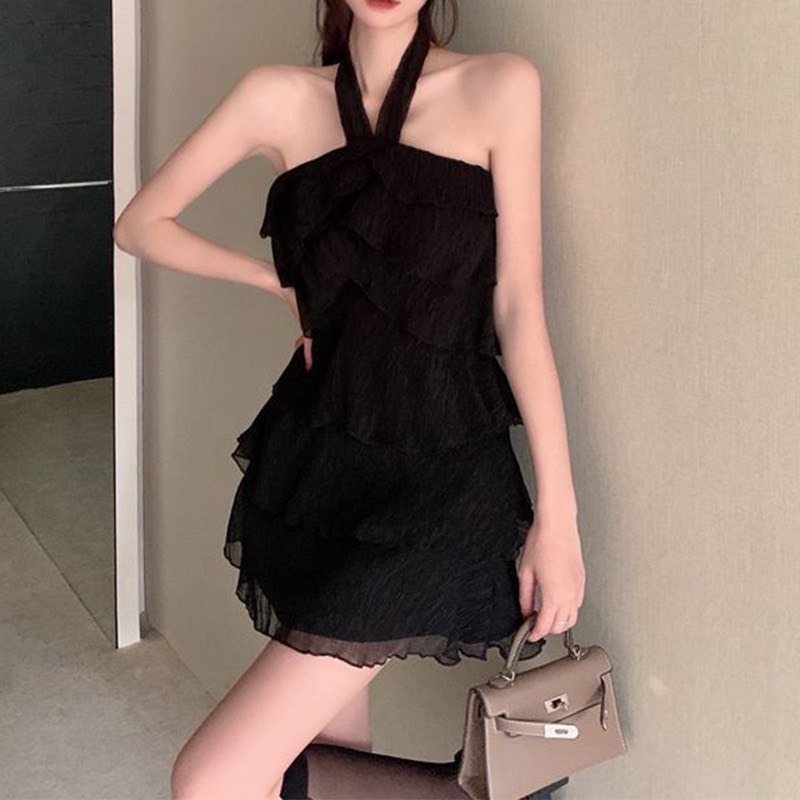 đầm xòe cổ yếm xếp tầng chất voan tơ mềm mại có mút ngực váy tầng tiểu thư đi biển du lịch V72 SUTANO | BigBuy360 - bigbuy360.vn