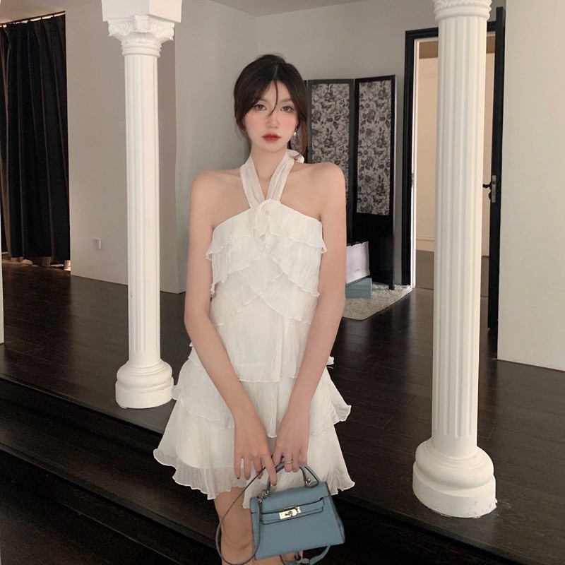 đầm xòe cổ yếm xếp tầng chất voan tơ mềm mại có mút ngực váy tầng tiểu thư đi biển du lịch V72 SUTANO | BigBuy360 - bigbuy360.vn