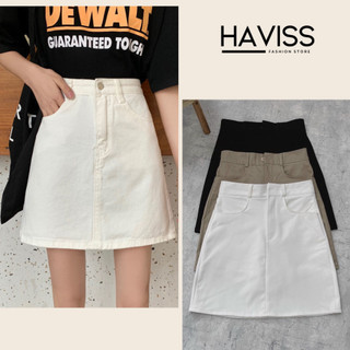 Chân váy nữ ngắn kaki Haviss dáng chữ a cạp cao phối túi phong cách đơn giản năng động trẻ trung