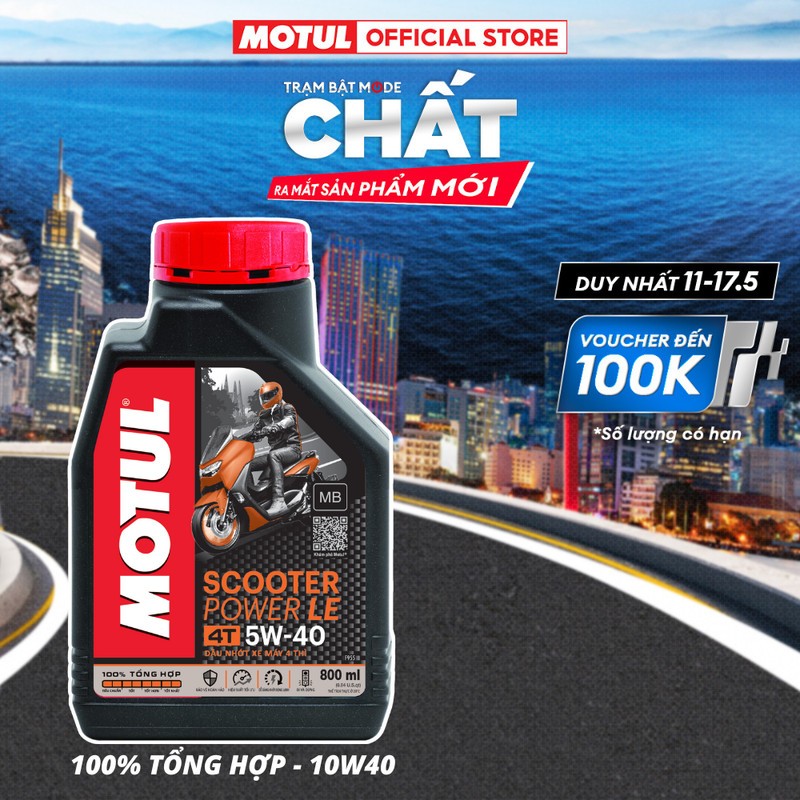 Dầu nhớt xe tay ga Motul Scooter Power LE 4T 5W40 dung tích 0.8L