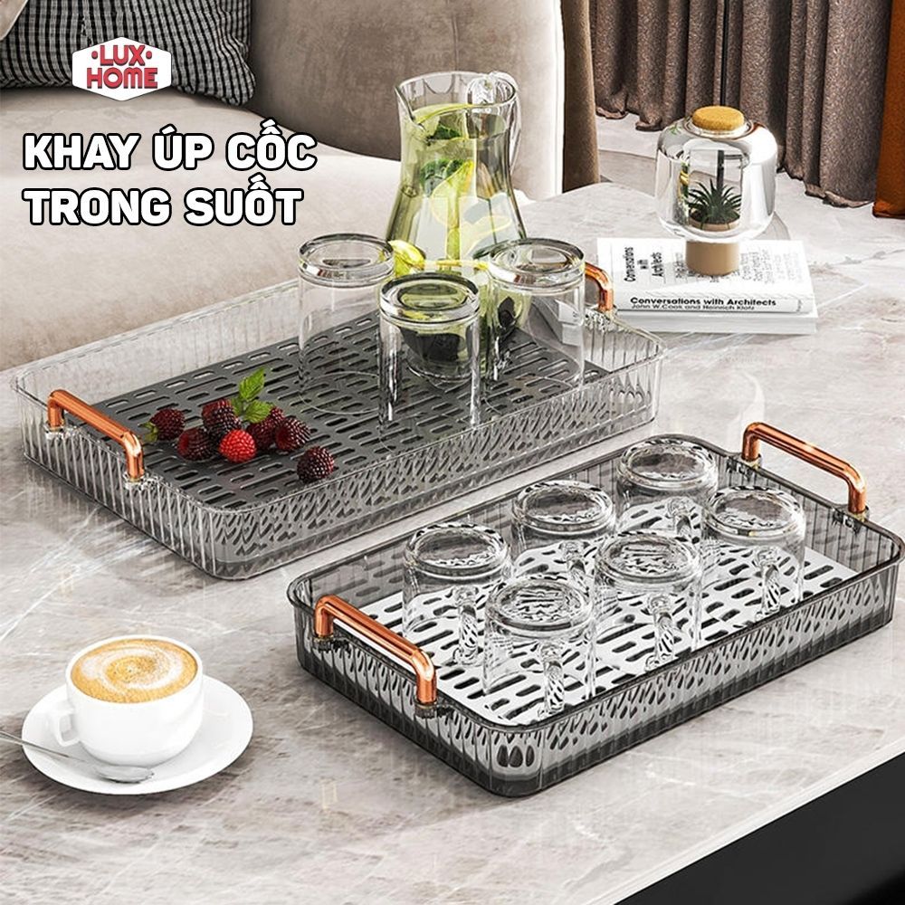 Khay úp cốc, giá để ly trong suốt chất liệu acrylic cao cấp chịu nhiệt vệ sinh dễ dàng LUXHOME