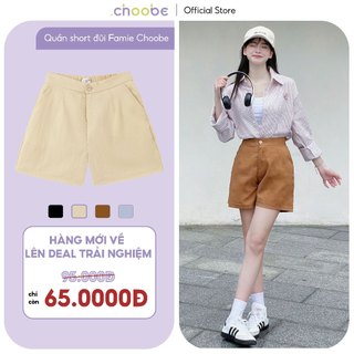 Quần đùi nữ Choobe vải đũi xước thoáng mát quần short cạp chun sau có túi mềm mịn freesize QS01