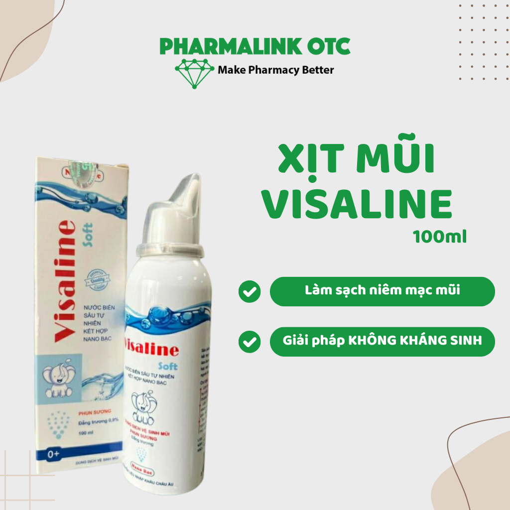 Xịt mũi Visaline 100ml làm sạch niêm mạc mũi, loại bỏ bụi bẩn, làm ẩm, phục hồi độ ẩm tự nhiên cho mũi - Pharma OTC