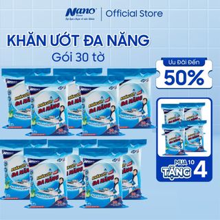  Combo 10 Gói Khăn ướt lau bếp đa năng Nano 30 tờ, khăn ướt đa năng hương chanh, trà xanh - Nano Tissue