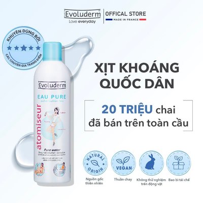 Xịt khoáng dưỡng ẩm Evoluderm, xịt khoáng cấp ẩm, làm dịu và bảo vệ da 400ml