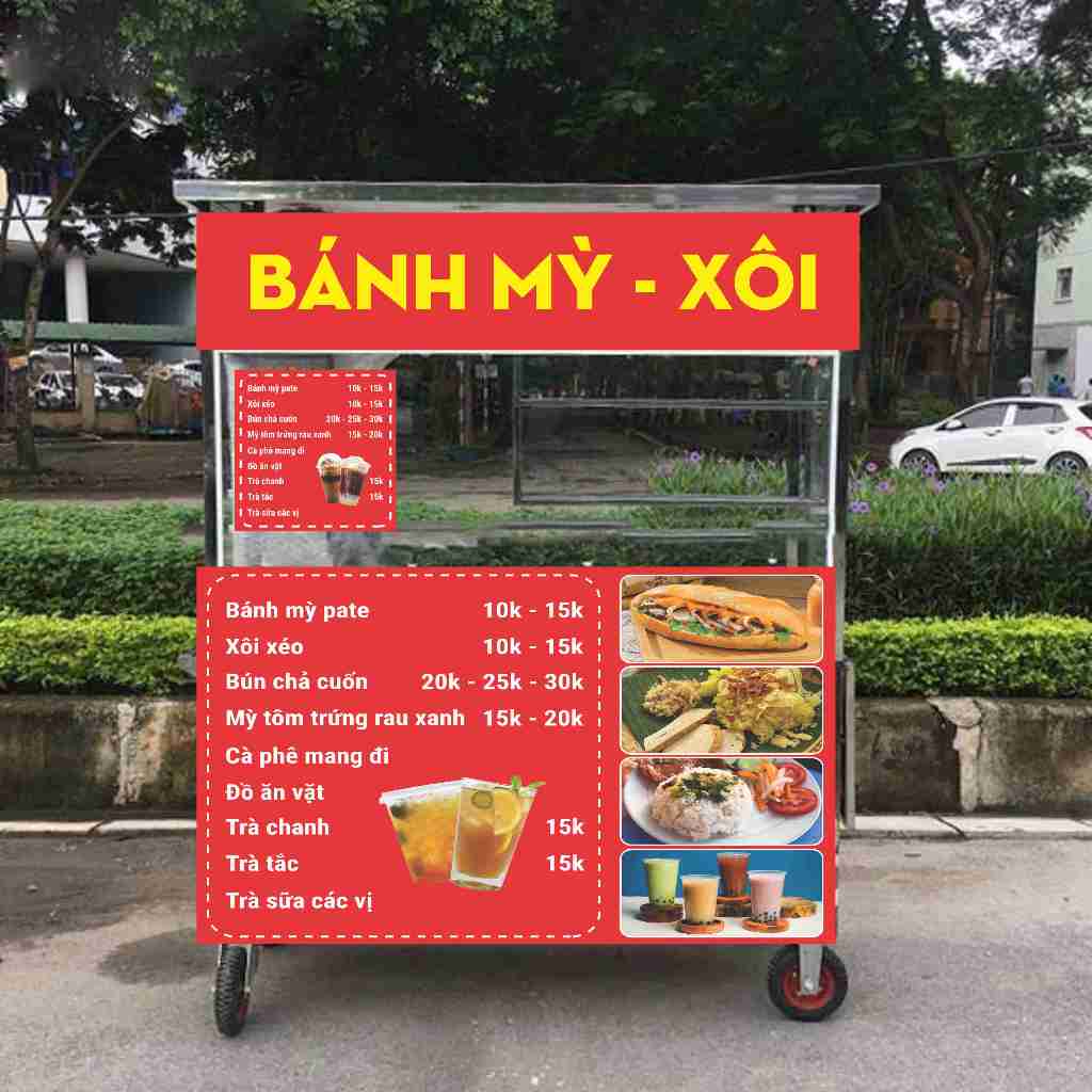 Decal dán xe Bành Mì, Trà sữa, Xôi, Hủ tiếu, Bánh tráng trộn ,... in theo yêu cầu