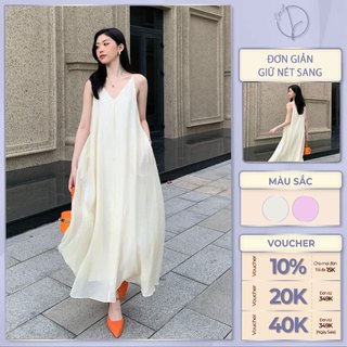Đầm maxi 2 dây dáng xòe ChicLy Design váy dài chất liệu tơ nhăn mềm mại thoải mái - DD755