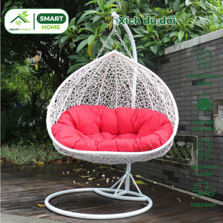 Xích đu đôi giả mây SmartHomes lõi thép cao cấp trang trí ban công và sân vườn