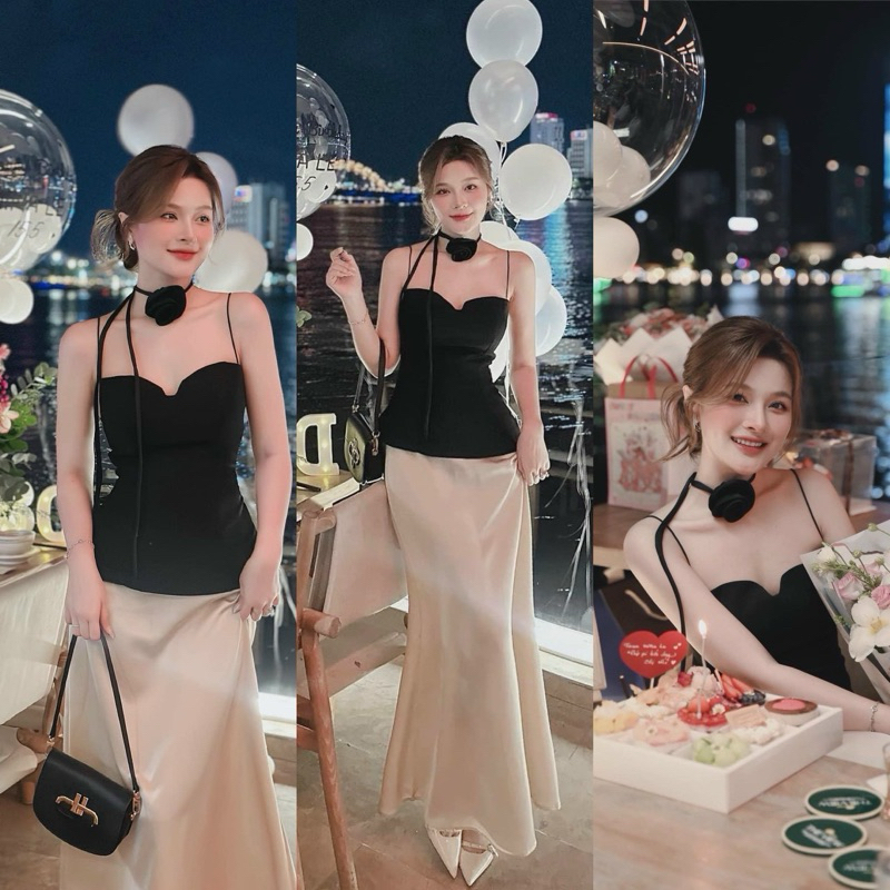 SET ÁO DÂY PEPLUM + CV MIDI (nn)