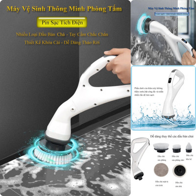 Máy Cọ Chà Sàn Vệ Sinh Energy Green Lighting Tự Động, Bàn Chải Làm Sạch Vệ Sinh Nhà Tắm Không Dây Với 4 Đầu Thay Thế