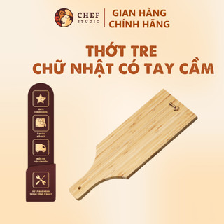 Thớt tre Chef Studio cao cấp hình chữ nhật có tay cầm 43x16x1.5 cm, an toàn cho sức khỏe