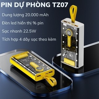 Sạc Dự Phòng TZ07 dung lượng 20000mah Chính hãng , Tích Hợp 4 Dây Sạc, Sạc Không Nóng Máy HKDOTI