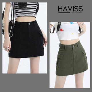  Chân váy nữ ngắn Haviss chất kaki dáng ngắn thiết kế kiểu chữ a phối túi hộp hai bên năng động cá tính