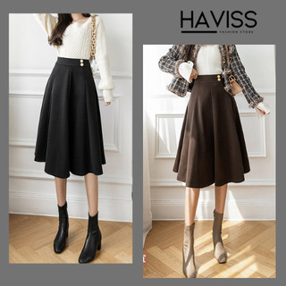 Chân váy midi Haviss dáng dài cạp lưng cao dáng xòe chất vài vintex mềm mịn thời trang công sở phong cách Hàn Quốc