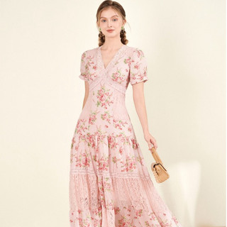 GAIETE Đầm dài maxi cotton phối ren vintage - Isabella Maxi Dress - Pink