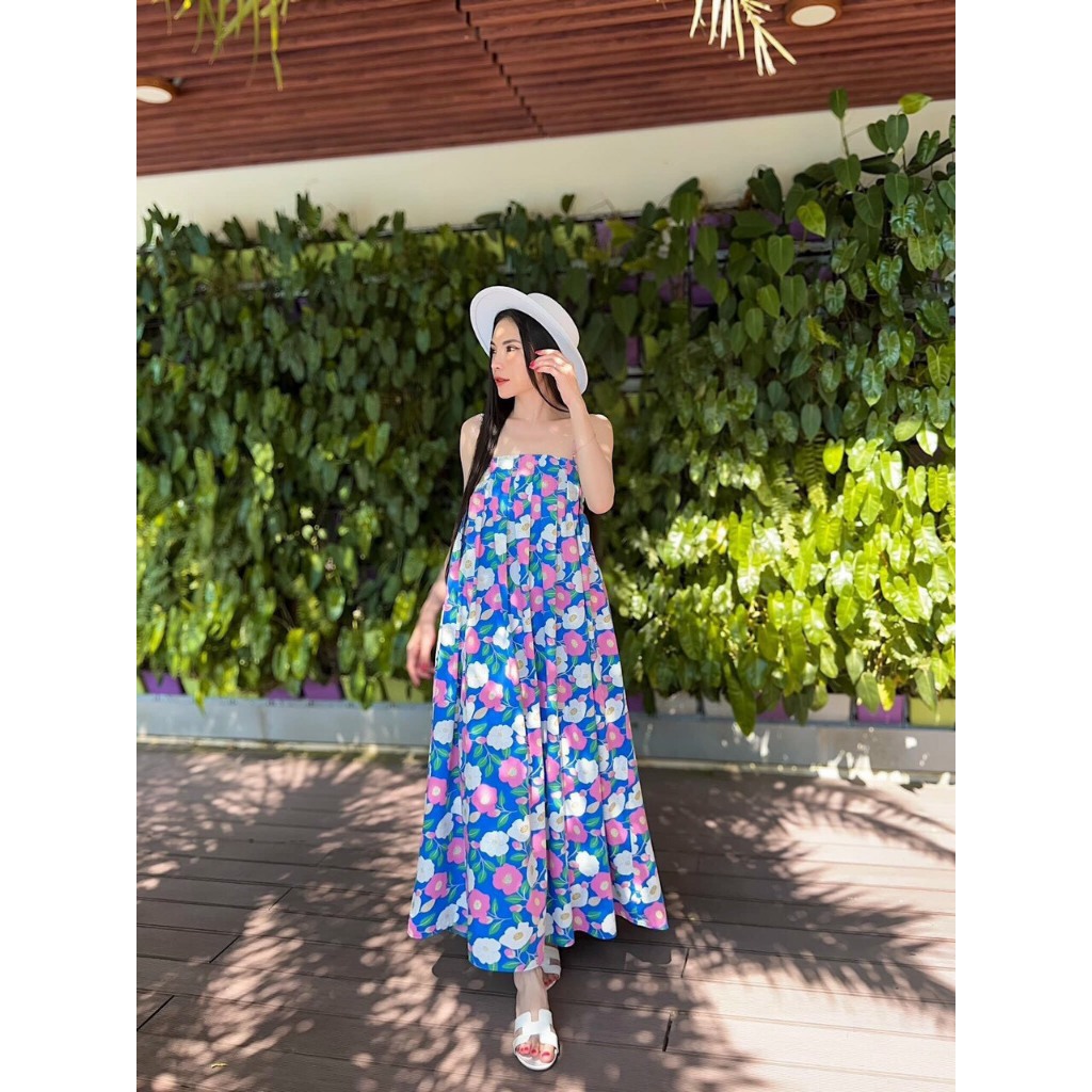 ĐẦM MAXI 2 DÂY IN HOA DÁNG XOÈ