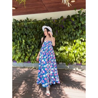 ĐẦM MAXI 2 DÂY IN HOA DÁNG XOÈ