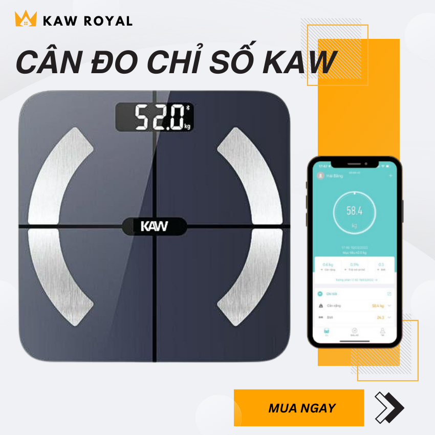 Cân Điện Tử KAW Kết Nối App Sức Khỏe, Cân Sức Khỏe Phân Tích Chỉ Số Thông Minh Có Bluetooth