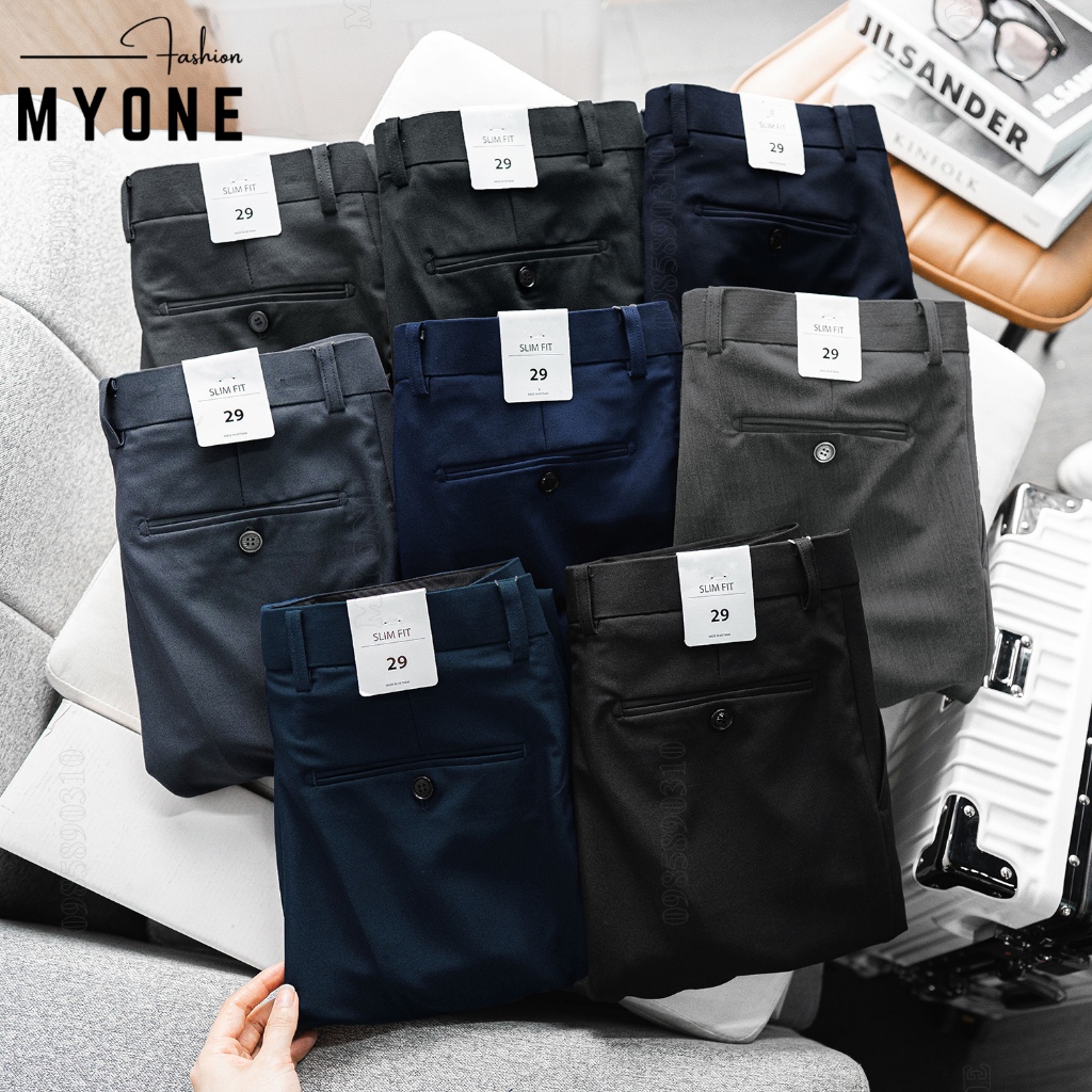 Quần tây âu nam Co giãn nhẹ dáng Slimfit ôm vừa 8 màu chất vải Cotton lạnh Cao cấp Chống nhăn ko bai dão mềm mịn Myone