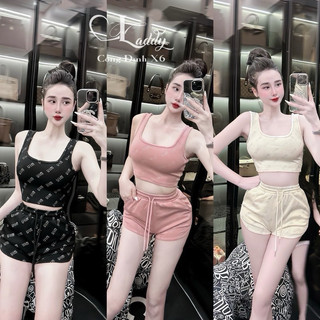 Set bộ áo hai dây miumiu phối quần đùi vạt bầu