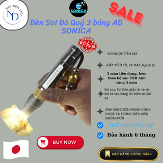 Đèn soi đá quý 3 bóng AD Sonica  , đá quý,  cua gạch, trứng với ánh sáng 3 màu tiện dụng, kèm theo bộ sạc USB 2024new