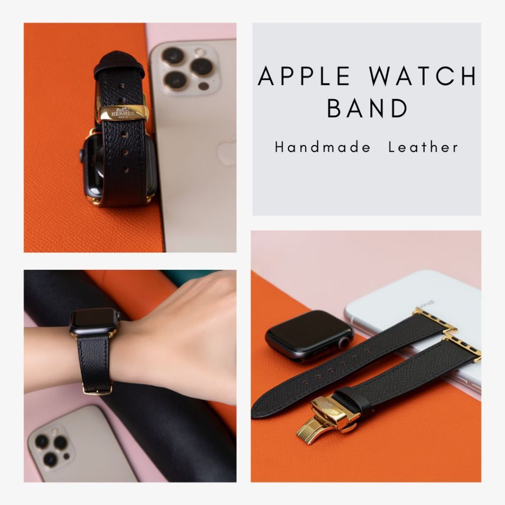 Dây da đồng hồ Epsom Đen cho Apple Watch,Samsung, Xiaomi, đồng hồ cơ 18mm 20mm 22mm 24mm TOP Leather