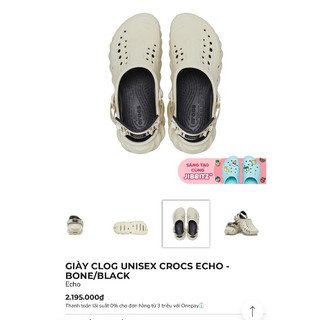 Giày clog unisex crocs echo, hàng vn xuất dư